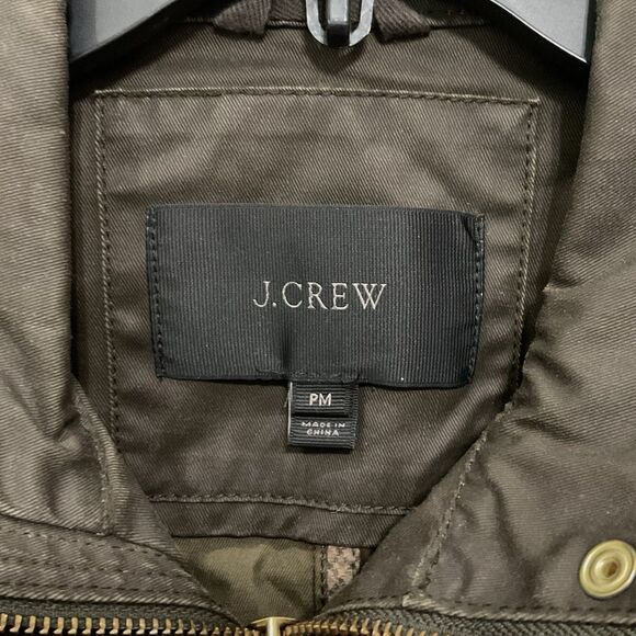 J. Crew Downtown Field Jacket Sz Med Petite Waxed Cotton Mossy Brown - Picture 3 of 8